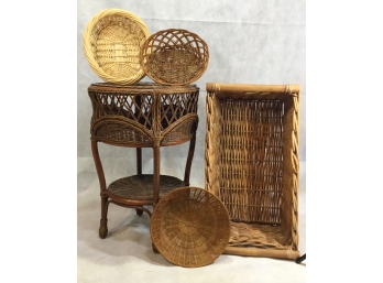 Wicker Side Table & Four Baskets