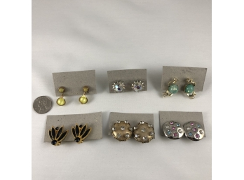 Set Of 6 Vintage Costume Jewelry Earrings