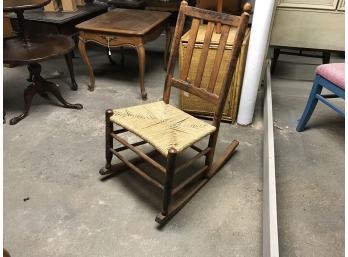 Antique Baluster Back Rocking Chair With Rushed Seat