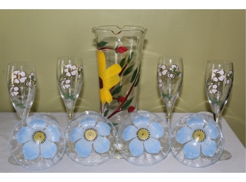 Hand Painted Vase And  Glassware