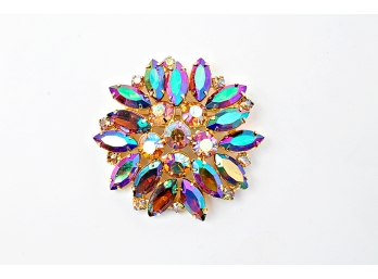 Floral Form Iridescent Beaded Brooch