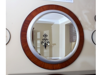 Large Round Wood Framed Mirror