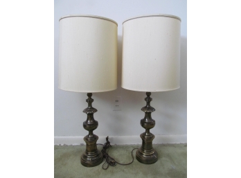 Pair Of Vintage Heavy Brass Lamps