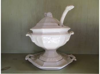 Antique English Ironstone Covered Tureen With Ladle And Platter