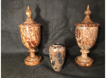 Hand Carved Alabaster Vessels And A Marble Carved Vase