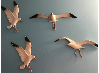 Four Fun Painted Metal Seagulls