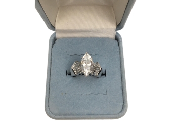 Sterling Silver Cubic Zirconia Marquise And Baguette Ring