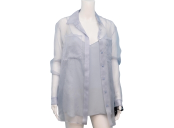 NEW! Burberry Prorsum Sky Blue 100% Silk Sheer Blouse With Camisole (RETAIL $750)