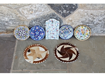 Group Of Ceramic Decorative Plates & Pony Hair  Trivets