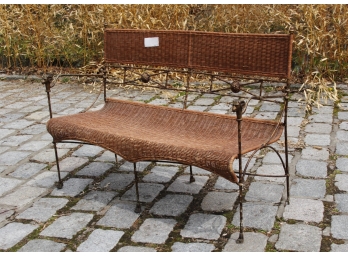 Vintage Wrought Iron And Wicker Settee