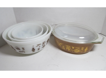 Vintage 1960s/70s Pyrex Lot - Nesting Bowls And Cassarole With Lid