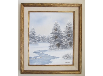 Vintage Winter Landscape Oil Painting