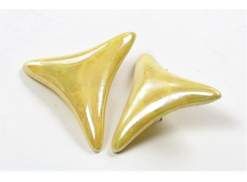 Yellow Toned Tri-Shape Ceramic Pierced Earrings