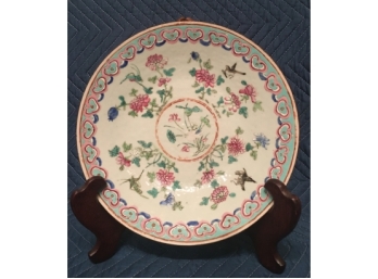 Floral Plate With Grasshoppers & Birds
