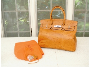 Exceptionally Good Hermes STYLE Birkin Handbag -  Genuine Ostrich Leather.