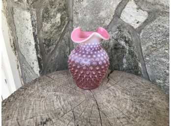 Beautiful Fenton Pink Hobnail Opalescent Ruffled Vase
