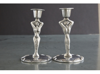 Pair Of Artist Carrol Boyes Nude Man & Woman Candle Holders, Signed (Retail $ 150)