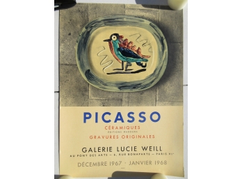 Original Picssso Lithograph Ceramics Exhibition Poster 1967