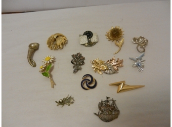 13 Vtg Retro Ladies Assorted Pins, Brooches