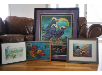 Four Framed Aqua Themed Pictures