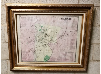 1867 Framed Stamford CT Map - F.W. Beers Hand-Colored Engraving