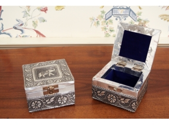 Two Decorative Velvet Lined Metal Boxes