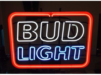 1991 Bud Light Beer Neon Lighted Sign With Real Glass Tubing