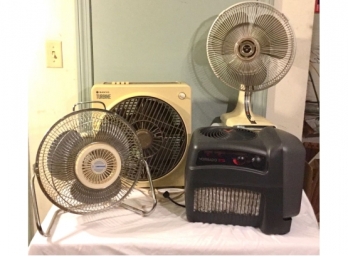 Three Electric Fans And A Humidifier