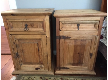 Pair Of Rustic Pine Single Drawer Slightly Mismatched Night Stands