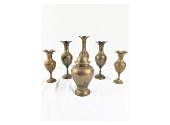 Six Vintage Brass Vases - Made In India