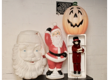 Empire Santa Head Face, General Foam Santa Lighted Blow Mold And Telco Motionettes Figurine