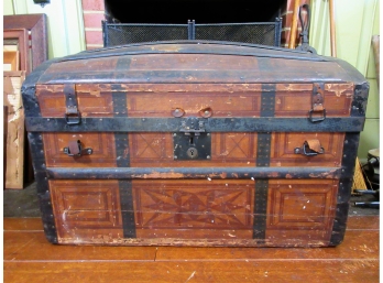Antique 19th Century Stencil Decorated Dome Top Steamer Trunk