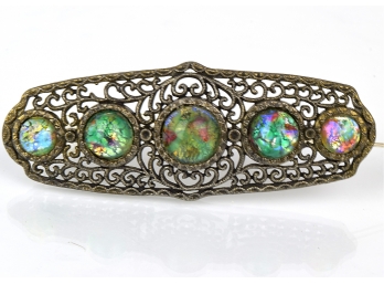 Pot Metal And Faux Fire Opal Glass Vintage Brooch