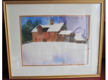 Louise Dunn Watercolor 'Winter Brown Barn' 21' X 17'