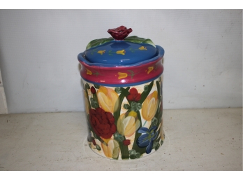 Pre Owned Certified Intl Large Ceramic Floral Canister Cookie Jar