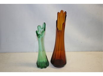 2 Vtg Stretch Swung Glass Vases
