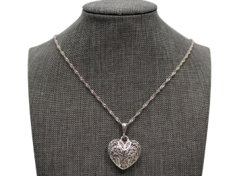 Sterling Silver Twisted Necklace And Pierced Heart Pendant - Made In Italy