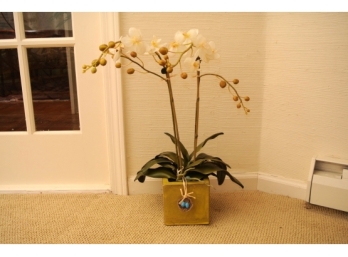 Beautiful Life Like Faux Orchid In A Square Ceramic Planter