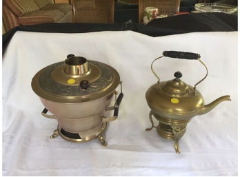Antique Brass Tea Pot And Japanese Shabu Shabu  Cooking Pot
