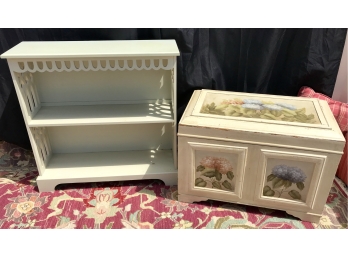 Wooden Painted Hydrangea Chest And Nicely Detailed Bookshelf