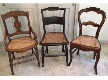 Three Vintage Caned Dining Chairs