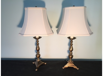Pair Of Brass Tripod Table Lamps