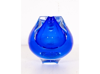 Robert Deeble Signed Cobalt Blue Art Glass Stem Vase