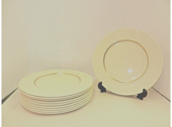Set Of 10 LENOX Cretan Pattern Ivory  W/Gold Accents 10 7/8' Dinner Plates
