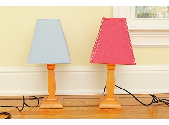 Pair Light Wood Table Lamps