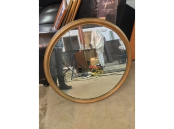 Light Wood Framed Circular Mirror