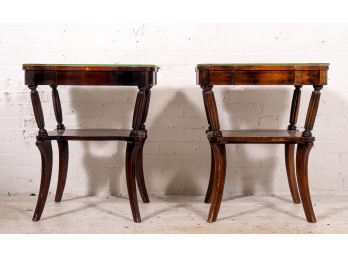 Pair Of End Tables With Tooled Leather Tops