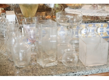Pot Luck Clear Glass Vases Group - 14 Pieces