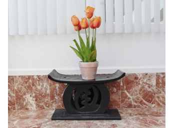 Asian Style Wood Bench With Faux Flower Tulip Arrangement