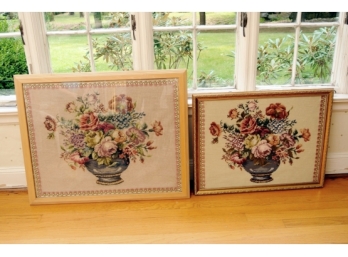 Two French Floral Framed Needlepoints